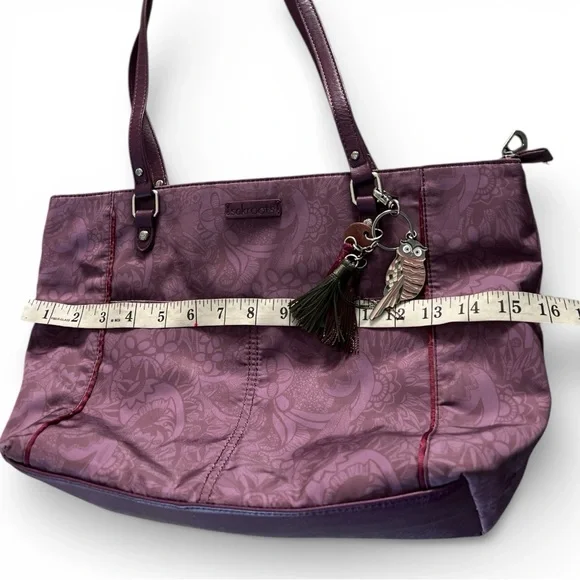 Sakroots Purple Metro Tote Owl Charm Tassel Bag | Boho Everyday Tote - Picture 13 of 17